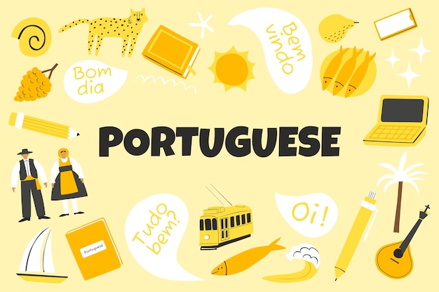 Vector gratuito ilustración de lengua portuguesa dibujada a mano