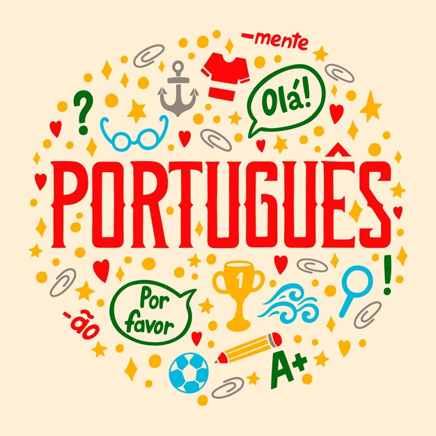 Ilustración de lengua portuguesa dibujada a mano