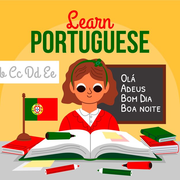 Ilustración de lengua portuguesa dibujada a mano