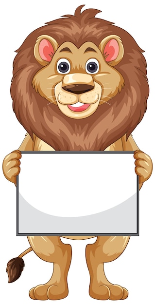 Ilustración de un león sosteniendo una señal en blanco