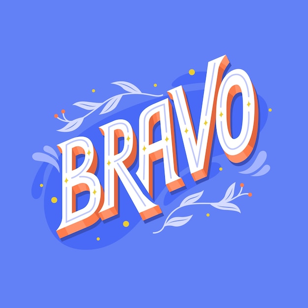 Ilustración de letras bravo de diseño plano