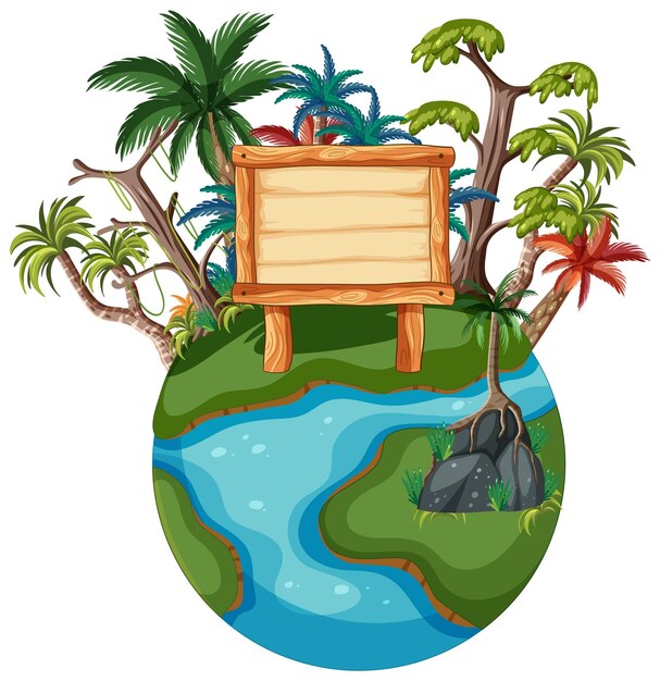 Vector gratuito ilustración de un letrero de madera de una isla tropical