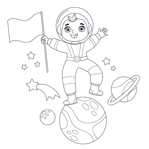 Vector gratuito ilustración de libro para colorear de astronauta dibujado a mano