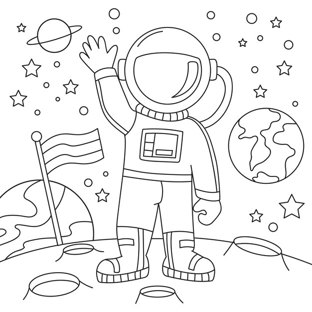 Ilustración de libro para colorear de astronauta dibujado a mano