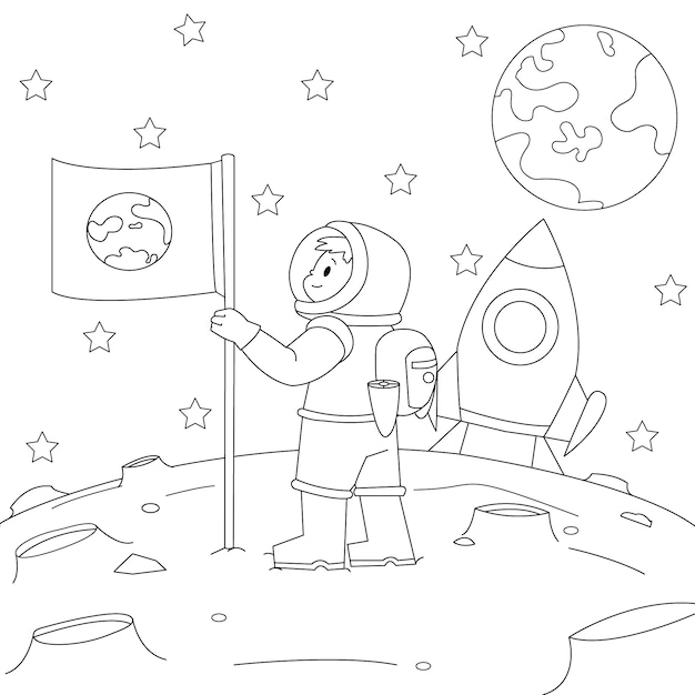 Ilustración de libro para colorear de astronauta dibujado a mano
