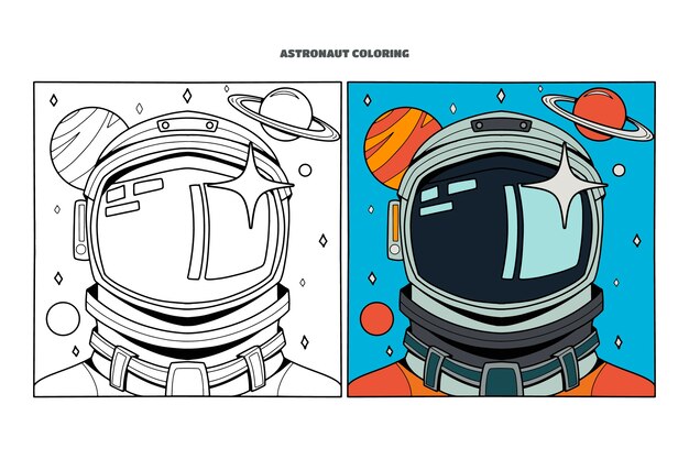 Ilustración de libro para colorear de astronauta dibujado a mano