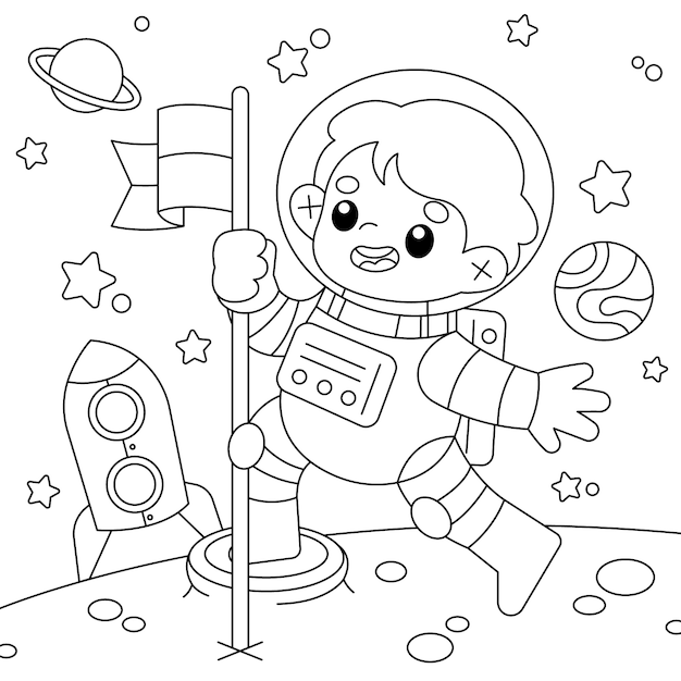 Ilustración de libro para colorear de astronauta dibujado a mano