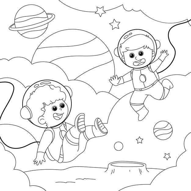 Ilustración de libro para colorear de astronauta dibujado a mano