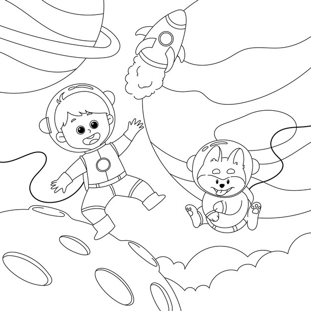 Ilustración de libro para colorear de astronauta dibujado a mano