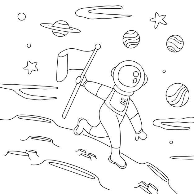 Ilustración de libro para colorear de astronauta dibujado a mano