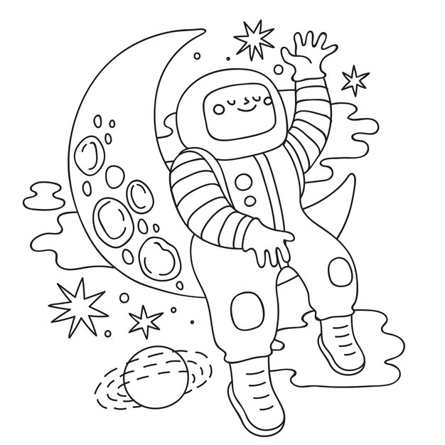 Ilustración de libro para colorear de astronauta dibujado a mano