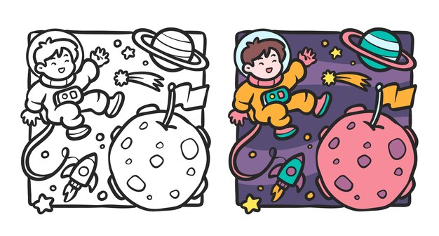 Ilustración de libro para colorear de astronauta dibujado a mano