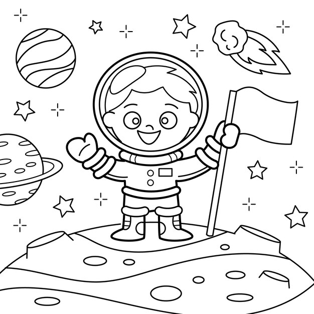 Ilustración de libro para colorear de astronauta dibujado a mano