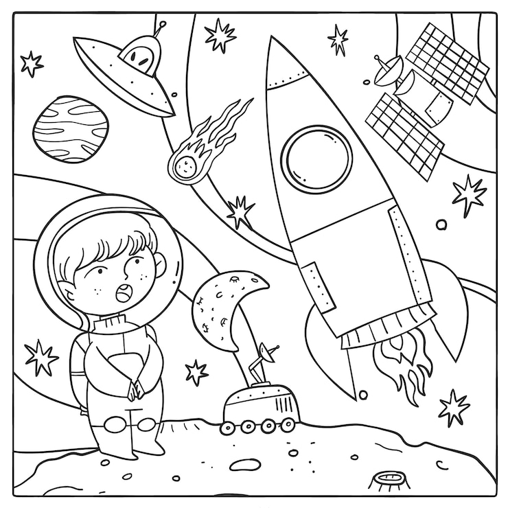 Vector gratuito ilustración de libro para colorear de astronauta dibujado a mano