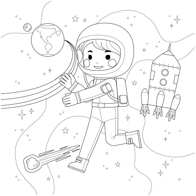 Ilustración de libro de colorear de astronauta