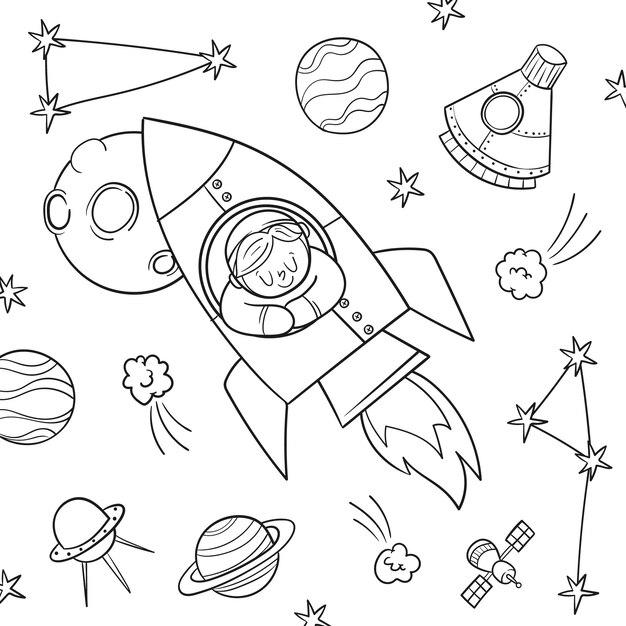 Ilustración de libro de colorear de astronauta