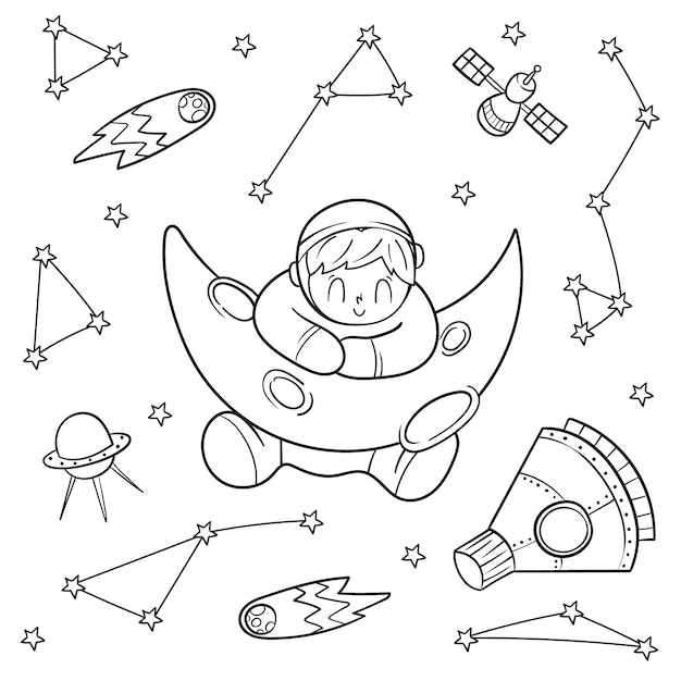 Ilustración de libro de colorear de astronauta