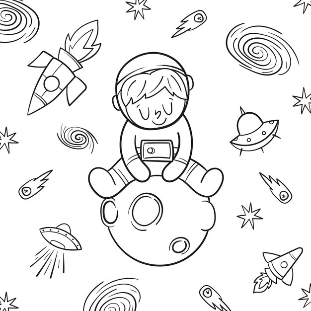 Ilustración de libro de colorear de astronauta