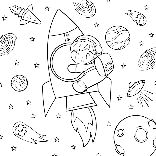 Ilustración de libro de colorear de astronauta