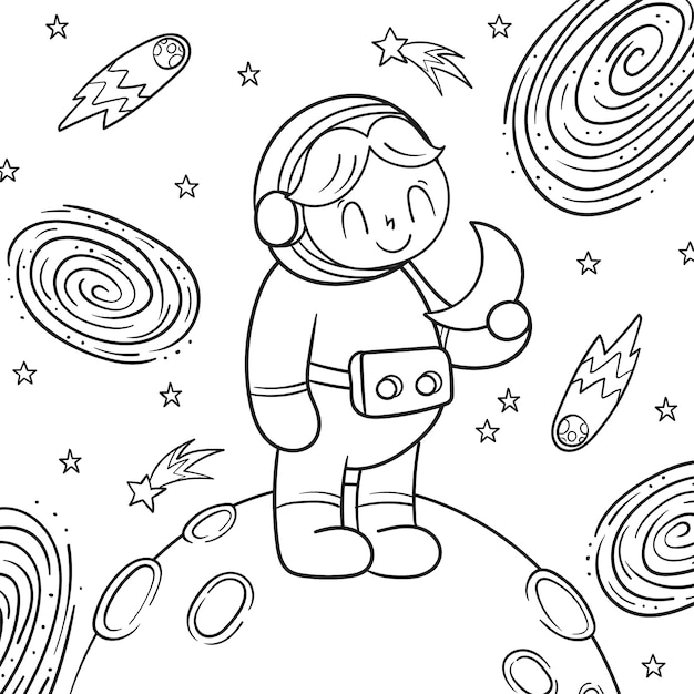 Vector gratuito ilustración de libro de colorear de astronauta