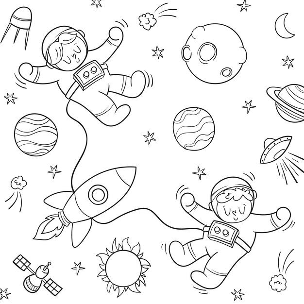 Ilustración de libro de colorear de astronauta