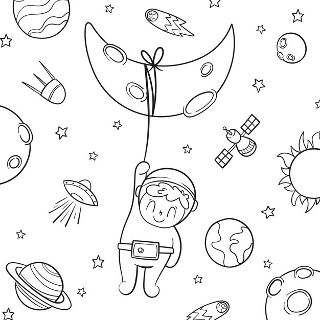 Ilustración de libro de colorear de astronauta