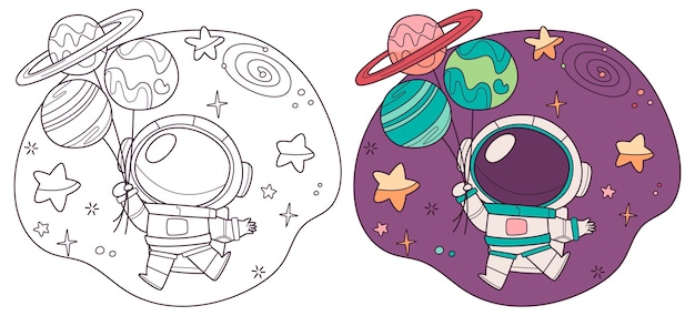 Ilustración de libro de colorear de astronauta
