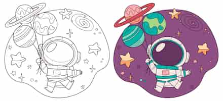 Vector gratuito ilustración de libro de colorear de astronauta