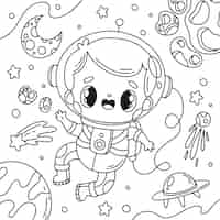 Vector gratuito ilustración de libro de colorear de astronauta