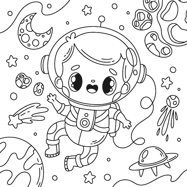 Ilustración de libro de colorear de astronauta