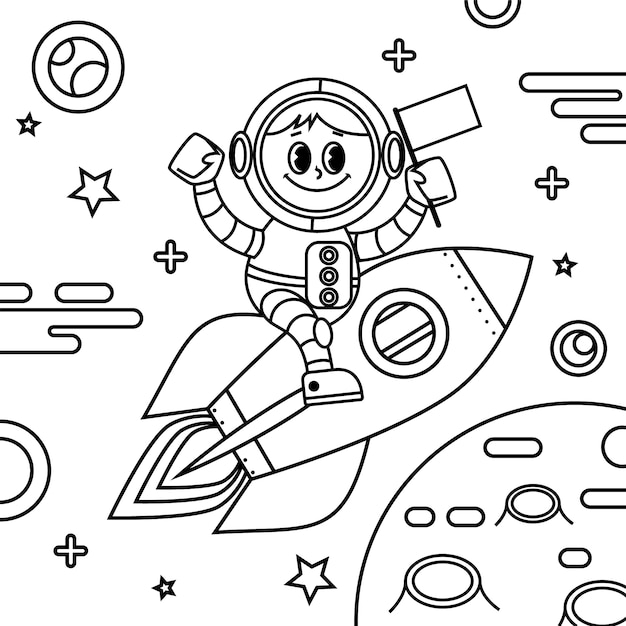 Ilustración de un libro de colorear de astronautas dibujado a mano