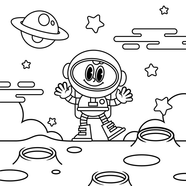 Ilustración de un libro de colorear de astronautas dibujado a mano