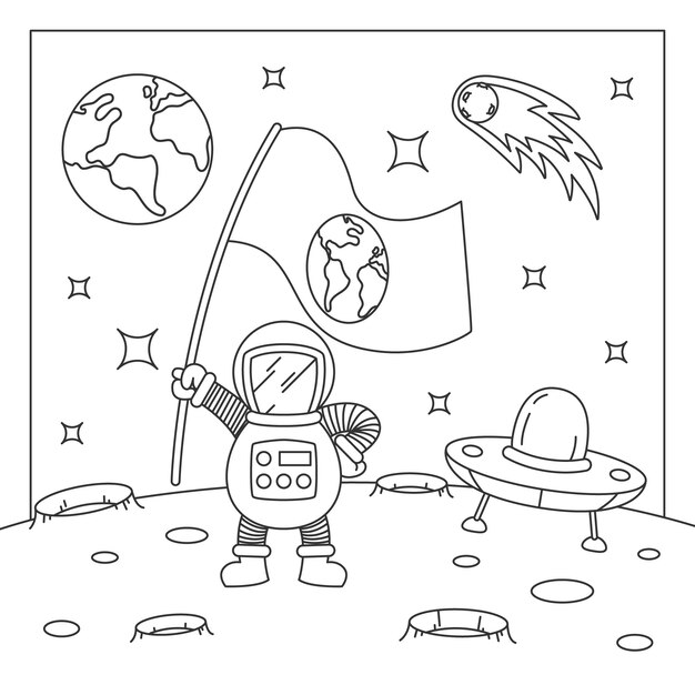 Ilustración de un libro de colorear de astronautas dibujado a mano