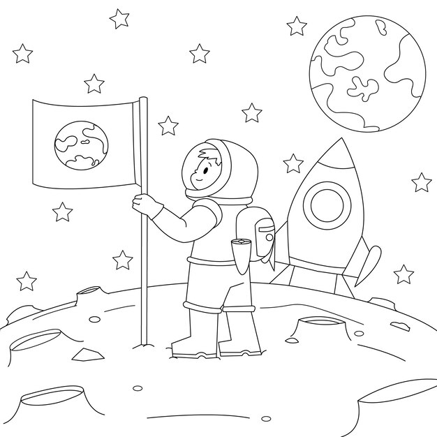 Ilustración de un libro de colorear de astronautas dibujado a mano