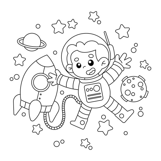 Ilustración de un libro de colorear de astronautas dibujado a mano