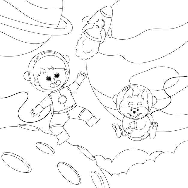 Ilustración de un libro de colorear de astronautas dibujado a mano