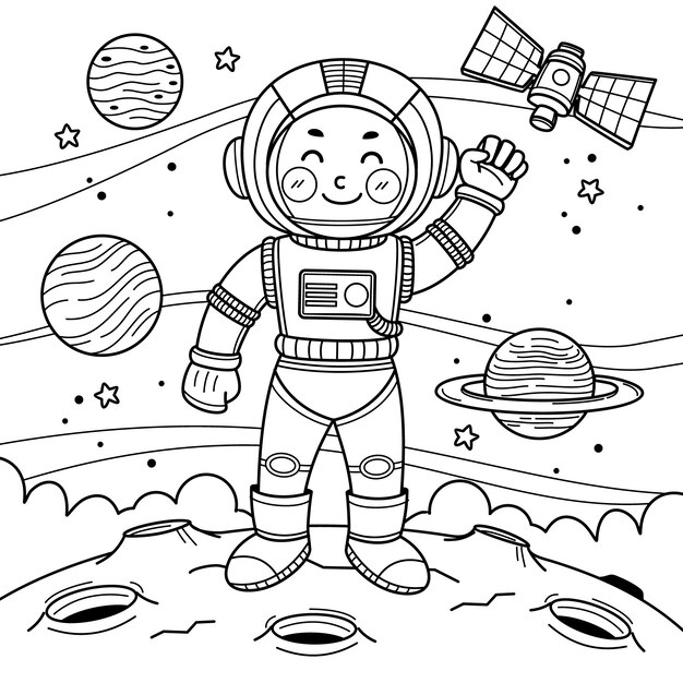 Ilustración de un libro de colorear de astronautas dibujado a mano