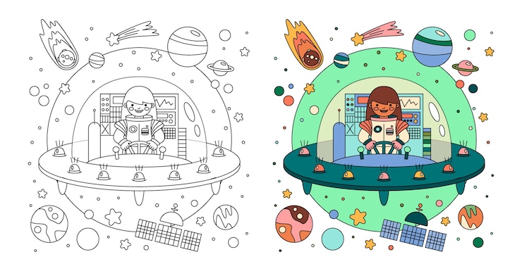 Vector gratuito ilustración de un libro de colorear de astronautas dibujado a mano
