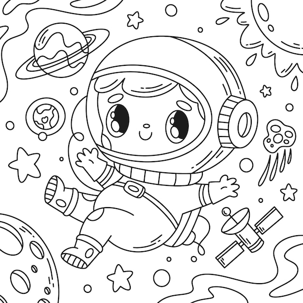 Ilustración de un libro de colorear para astronautas