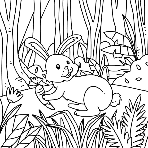 Ilustración de libro para colorear conejito dibujado a mano