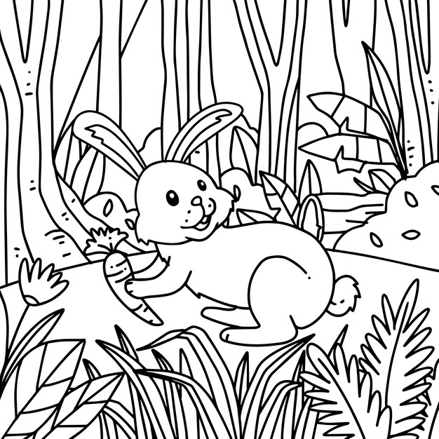 Ilustración de libro para colorear conejito dibujado a mano