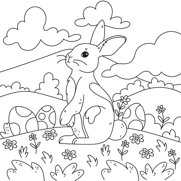 Ilustración de libro para colorear conejito dibujado a mano