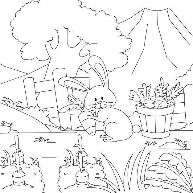 Ilustración de libro para colorear conejito dibujado a mano
