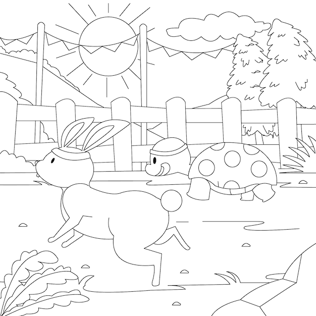 Ilustración de libro para colorear conejito dibujado a mano