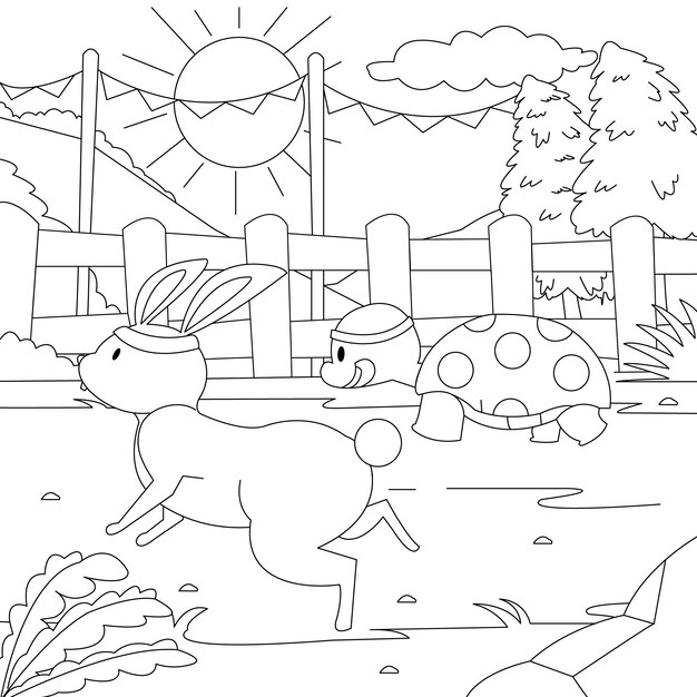Ilustración de libro para colorear conejito dibujado a mano