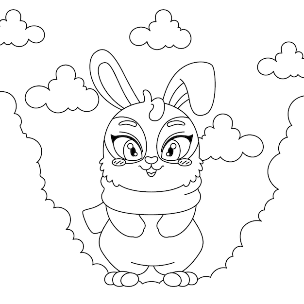 Ilustración de libro para colorear conejito dibujado a mano
