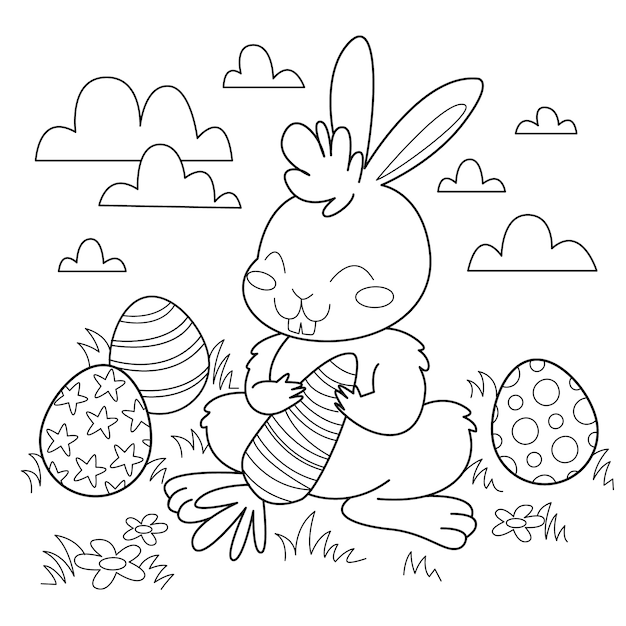 Ilustración de libro para colorear conejito dibujado a mano