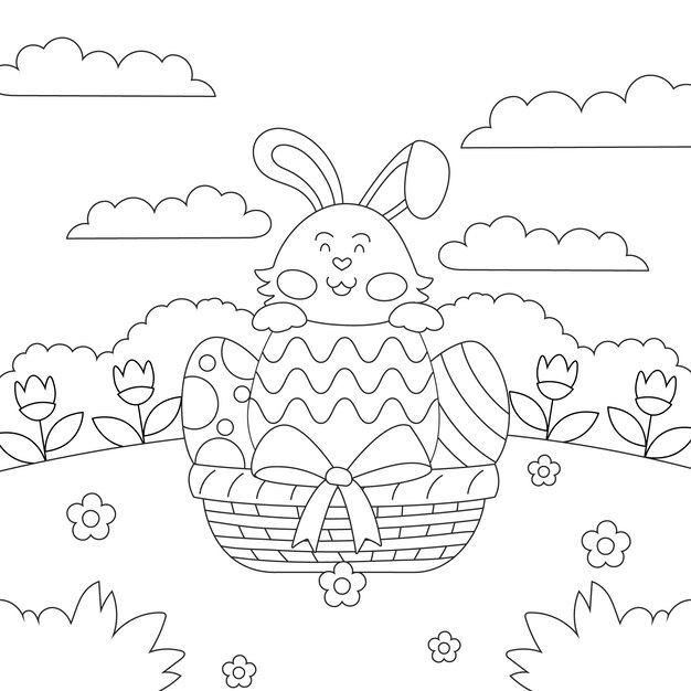 Ilustración de libro para colorear conejito dibujado a mano