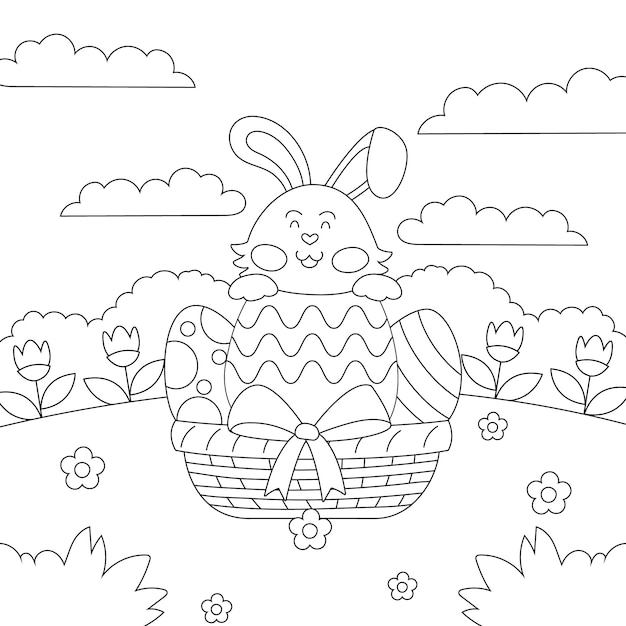 Ilustración de libro para colorear conejito dibujado a mano