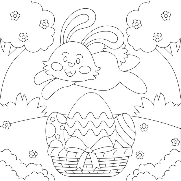 Ilustración de libro para colorear conejito dibujado a mano